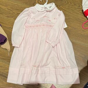 Pink Long-Sleeve Smocked  Dress
